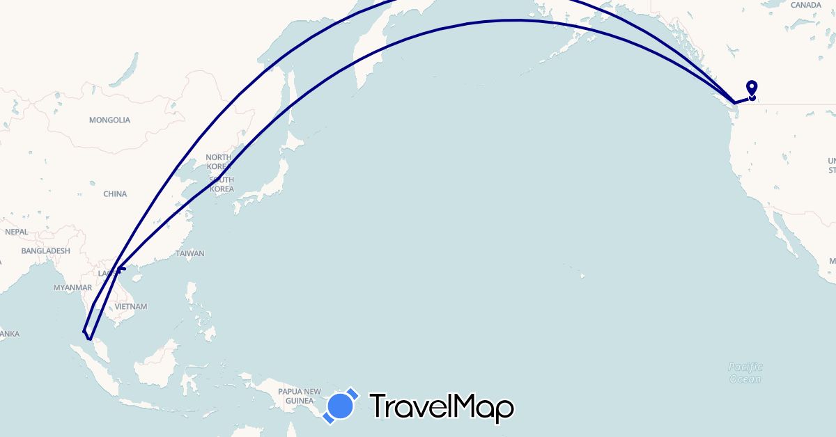 TravelMap itinerary: driving in Canada, South Korea, Malaysia, Thailand, Vietnam (Asia, North America)